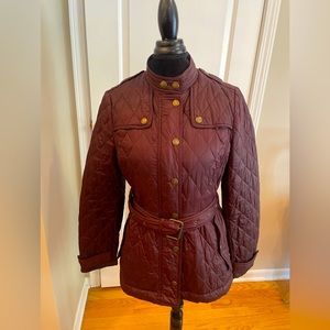Burberry Brit women’s quilted belted burgundy jacket